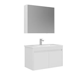 Arno Kapaklı 85 Cm Banyo Dolabı Takımı Parlak Beyaz