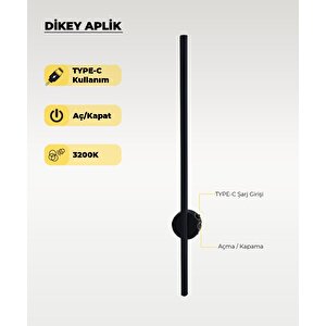 Şarjlı Siyah Dikey Aplik 3200k Sarı Işık – Elektrik Gerektirmez