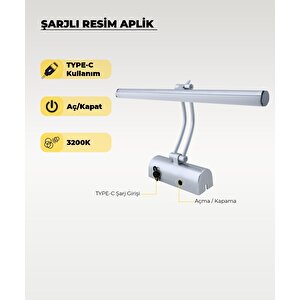 Şarjlı Krom Flüt Aplik 3200k Sarı Işık – Elektrik Gerektirmez