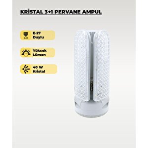 40w Kristal Pervane 3+1 Kanatlı Ampul 6500k Beyaz Işık