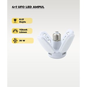 30w Mini Pervane 4+1 Kanatlı Ampul 6500k Beyaz Işık