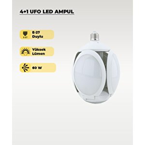 60w Ufo 4+1 Kanatlı Ampul 6500k Beyaz Işık