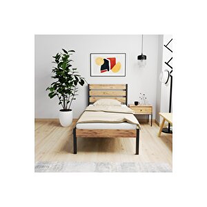 Arowana Tek Kişilik Metal Ahşap Karyola 90x200 cm
