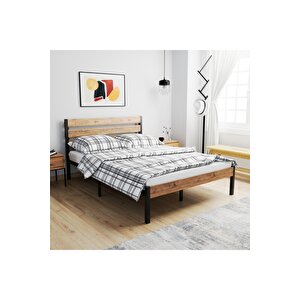 Arowana Çift Kişilik Metal Ahşap Karyola 140x200