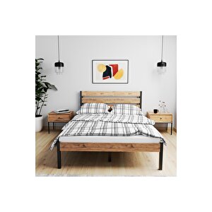 Arowana Çift Kişilik Metal Ahşap Karyola 140x200