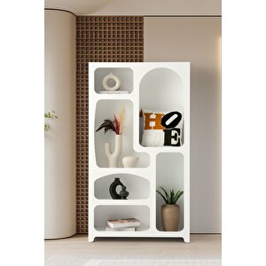 Nevada Bohem Kitaplık Dekoratif Büyük Duvar Rafı Kitaplık 6 Bölmeli Mdf  Beyaz