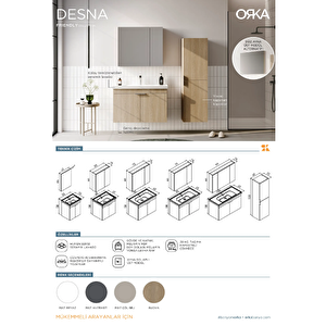 Desna 50 Cm Asma Banyo Dolabı Set, Düz Ayna Budva (açık Meşe)