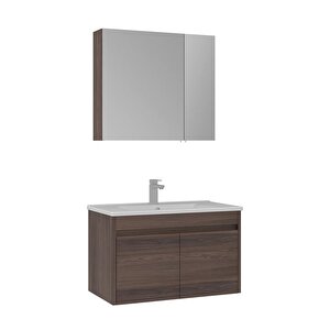 Side 85 Cm Kapaklı Banyo Dolabı Takım Navaro - Koyu Meşe