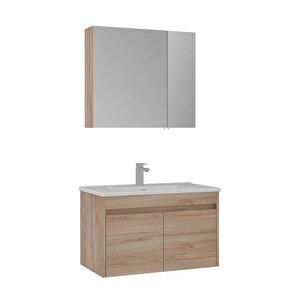 Side 85 Cm Kapaklı Banyo Dolabı Takım Legnano - Açık Meşe