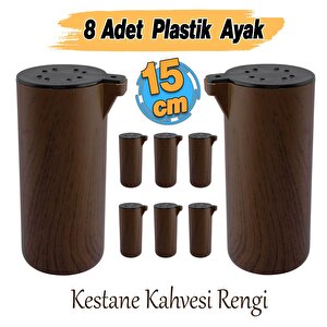 Mobilya Kanepe Koltuk Yatak Baza Yükseltme Ayağı Ayakları 8 Adet Plastik Kubik Kestane Kahvesi 15 Cm