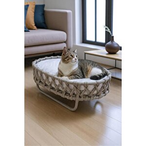 Tasaryum El Örgüsü Kedi Evi Yumuşak Kedi Yataklı Kedi Yuvası Gri