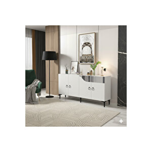 Ka1514bs Gama150 Konsol, Kahve Köşesi̇, Tv Sehpasi Beyaz-silver 150cm