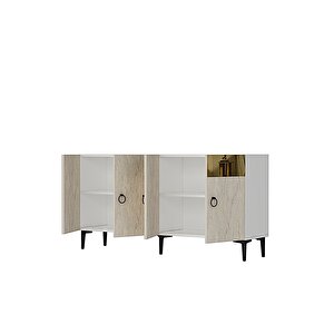 Ka1514btg Gama Konsol, Kahve Köşesi̇, Tv Sehpasi Beyaz-traverten Kapak-gold 150cm