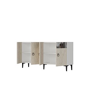 Ka1514bts Gama150 Konsol, Kahve Köşesi̇, Tv Sehpasi Beyaz-traverten Kapak-silver 150cm