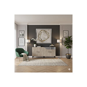 Ka1514bts Gama150 Konsol, Kahve Köşesi̇, Tv Sehpasi Beyaz-traverten Kapak-silver 150cm