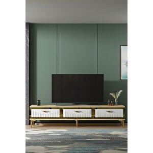 Tsa1802dbg - Tuna Tv Stand, Tv Sehpasi Safi̇rmeşe-beyaz-gold 180cm Safirmeşe-Altın