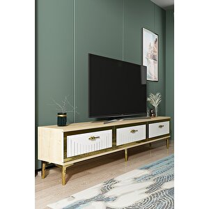 Tsa1802dbg - Tuna Tv Stand, Tv Sehpasi Safi̇rmeşe-beyaz-gold 180cm Safirmeşe-Altın