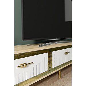 Tsa1802dbg - Tuna Tv Stand, Tv Sehpasi Safi̇rmeşe-beyaz-gold 180cm Safirmeşe-Altın