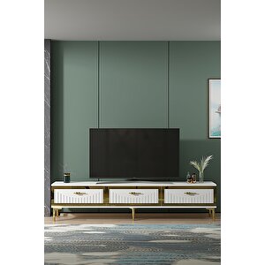 Tsa1802bg - Tuna Tv Stand, Tv Sehpasi Beyaz-gold 180cm Beyaz gold
