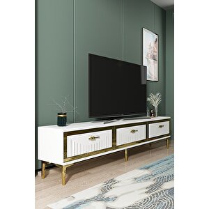 Tsa1802bg - Tuna Tv Stand, Tv Sehpasi Beyaz-gold 180cm Beyaz gold