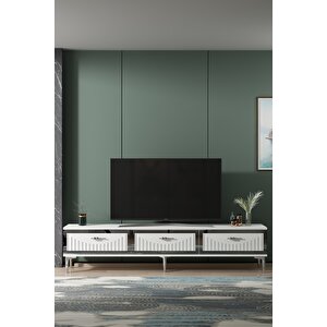 Tsa1802bs - Tuna Tv Stand, Tv Sehpasi Beyaz-silver 180cm Beyaz-Gümüş