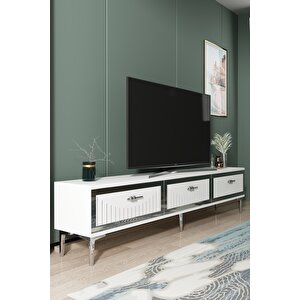 Tsa1802bs - Tuna Tv Stand, Tv Sehpasi Beyaz-silver 180cm Beyaz-Gümüş