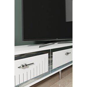 Tsa1802bs - Tuna Tv Stand, Tv Sehpasi Beyaz-silver 180cm Beyaz-Gümüş
