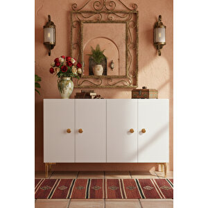 Ka1204bg Simple120 Konsol, Kahve Köşesi̇ Ve Tv Sehpasi Beyaz-gold 120cm Beyaz