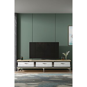 Tsa1802dbs - Tuna Tv Stand, Tv Sehpasi Safi̇rmeşe-beyaz-silver 180cm Safirmeşe-Gümüş