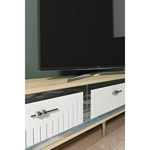 Tsa1802dbs - Tuna Tv Stand, Tv Sehpasi Safi̇rmeşe-beyaz-silver 180cm Safirmeşe-Gümüş