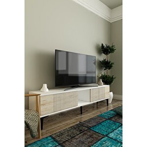 Tsa1502bt - Corsatv150 Tv Stand, Tv Sehpasi Beyaz-traverten Kapak 150cm Traverten
