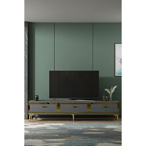 Tsa1802ag - Tuna Tv Stand, Tv Sehpasi Antrasi̇t-gold 180cm Antrasit Gri