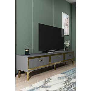 Tsa1802ag - Tuna Tv Stand, Tv Sehpasi Antrasi̇t-gold 180cm Antrasit Gri