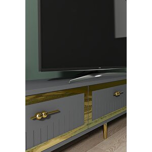 Tsa1802ag - Tuna Tv Stand, Tv Sehpasi Antrasi̇t-gold 180cm Antrasit Gri