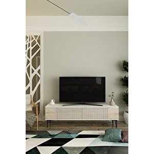Tsa1203bt - Corsatv120 Tv Stand, Tv Sehpasi Beyaz-traverten Kapak 120cm Traverten