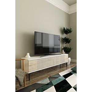 Tsa1203bt - Corsatv120 Tv Stand, Tv Sehpasi Beyaz-traverten Kapak 120cm Traverten