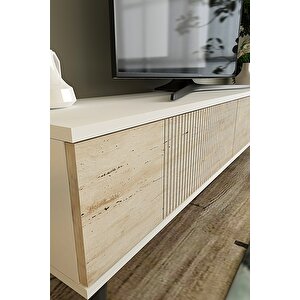 Tsa1203bt - Corsatv120 Tv Stand, Tv Sehpasi Beyaz-traverten Kapak 120cm Traverten