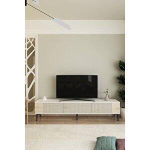 Tsa1803bt - Corsa180 Tv Stand, Tv Sehpasi Beyaz-traverten Kapakli 180cm Traverten