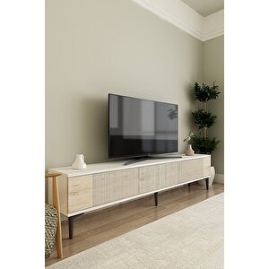 Tsa1803bt - Corsa180 Tv Stand, Tv Sehpasi Beyaz-traverten Kapakli 180cm Traverten
