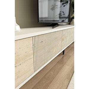 Tsa1803bt - Corsa180 Tv Stand, Tv Sehpasi Beyaz-traverten Kapakli 180cm Traverten