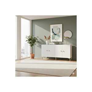 Ka1517bg Simple150 Konsol, Kahve Köşesi̇, Tv Sehpasi Beyaz-gold 150cm