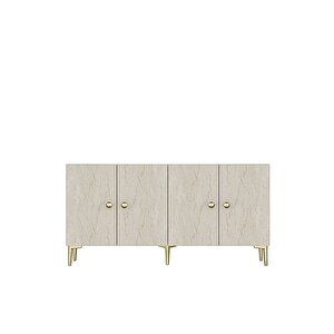 Ka1517btg Simple150 Konsol, Kahve Köşesi̇, Tv Sehpasi Beyaz-traverten Kapak-gold 150cm Traverten
