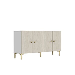 Ka1517btg Simple150 Konsol, Kahve Köşesi̇, Tv Sehpasi Beyaz-traverten Kapak-gold 150cm