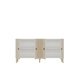 Ka1517btg Simple150 Konsol, Kahve Köşesi̇, Tv Sehpasi Beyaz-traverten Kapak-gold 150cm