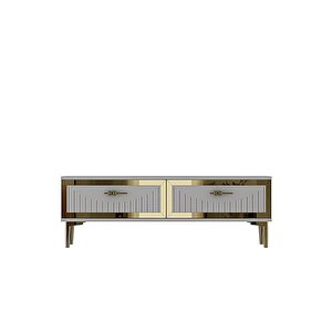 Tsa1204bg - Tunatv120 Tv Stand, Tv Sehpasi Beyaz-gold 120cm Beyaz gold