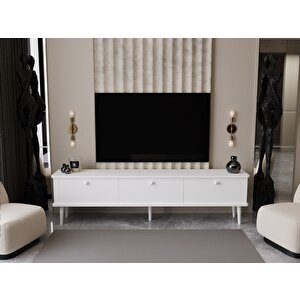 Lunaris Tv Ünitesi - Tv Sehpası 180 Cm %100 Mdf Lake Ahşap Ayaklı Beyaz