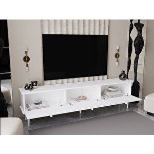 Lunaris Tv Ünitesi - Tv Sehpası 180 Cm %100 Mdf Lake Ahşap Ayaklı Beyaz