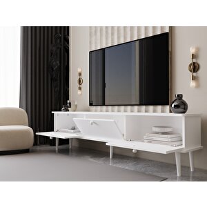 Lunaris Tv Ünitesi - Tv Sehpası 180 Cm %100 Mdf Lake Ahşap Ayaklı Beyaz
