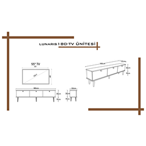 Lunaris Tv Ünitesi - Tv Sehpası 180 Cm %100 Mdf Lake Ahşap Ayaklı