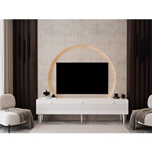 Melura Tv Ünitesi - Tv Sehpası 200 Cm %100 Mdf Lake Ahşap Ayaklı Beyaz
